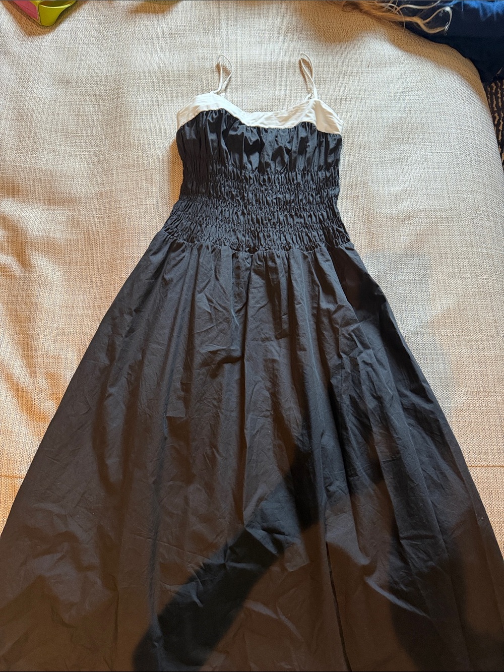 Moon River Black and White Smocked Maxi Dress